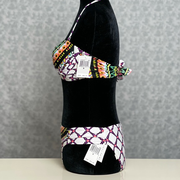 Trina Turk Kon Tiki Twist Bandeau Bikini Top & Shirred Side Hipster Bottoms NWT - Picture 2 of 6